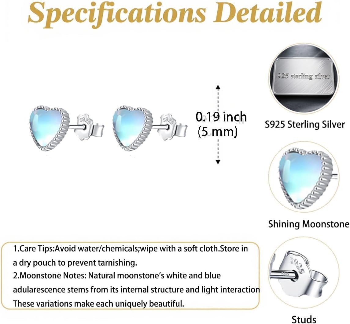 Prismata Moonstone/Opal/Turquoise Earrings Stud for Women 925 Sterling Silver Moonstone/Opal/Turquoise Stud Earrings Trendy Jewelry Gifts for Women Mom Her