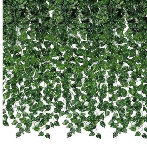 SSM Decorators Artificial Plants Leaves Ivy Garlands Plant Greenery Hanging Vine Creeper Home Decor Door Wall Balcony Decoration Party Festival Craft, 80 Leaves, Green (3 pcs)