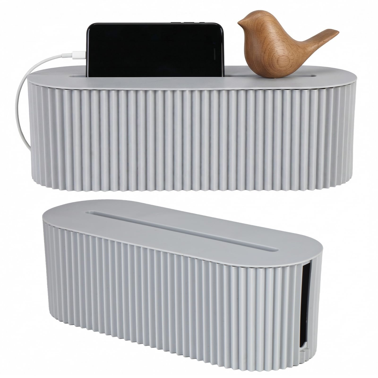 Kryndle Cable Tidy Box, Cable Management Box, Cable Organiser Box With 2-Hole Charging Slot, Designed for Hiding Messy Cables and Wires, Ideal for Home and Office Use(Grey)