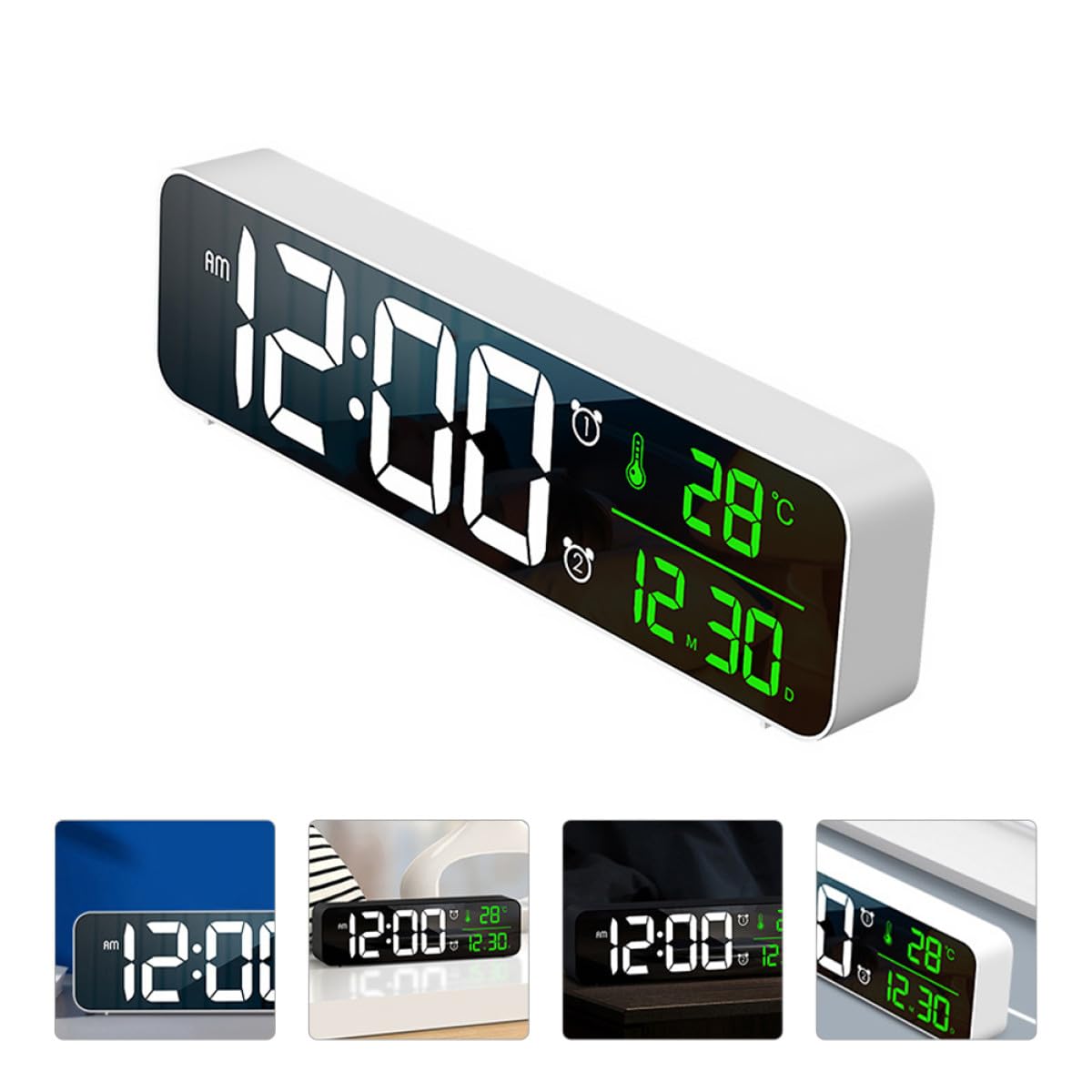 NOLITOY Reloj Despertador Digital Alimentación USB para Dormitorio y Oficina LED Grande Visualización de Fecha y Temperatura, Música Clásica y Brillo Ajustable y Batería Integrada