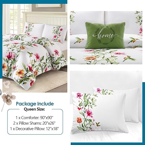 Vista 19 de Juego de edredón tamaño King - Juego de edredón de 3 piezas tamaño King, juego de edredón floral bohemio, juegos de cama tamaño King, juegos de ropa