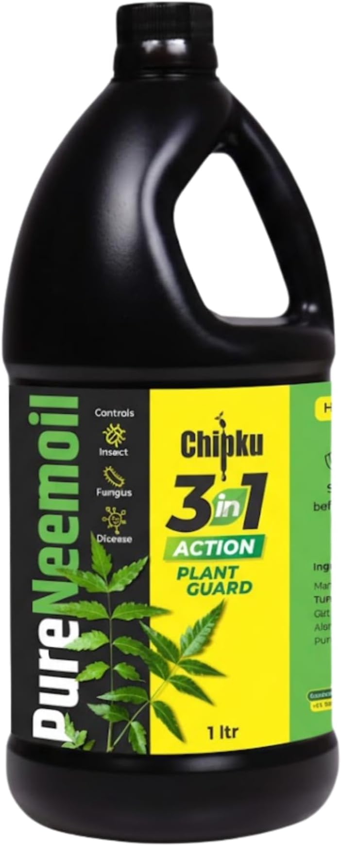 Pure Cold Pressed Water Soluble Neem Oil 1L | With Free Spray Gun | Natural Plant Protector Concentrate | Makes 200 Liters Neem Spray Bottles | Controls Aphids, Thrips, Fungus & Mildew |