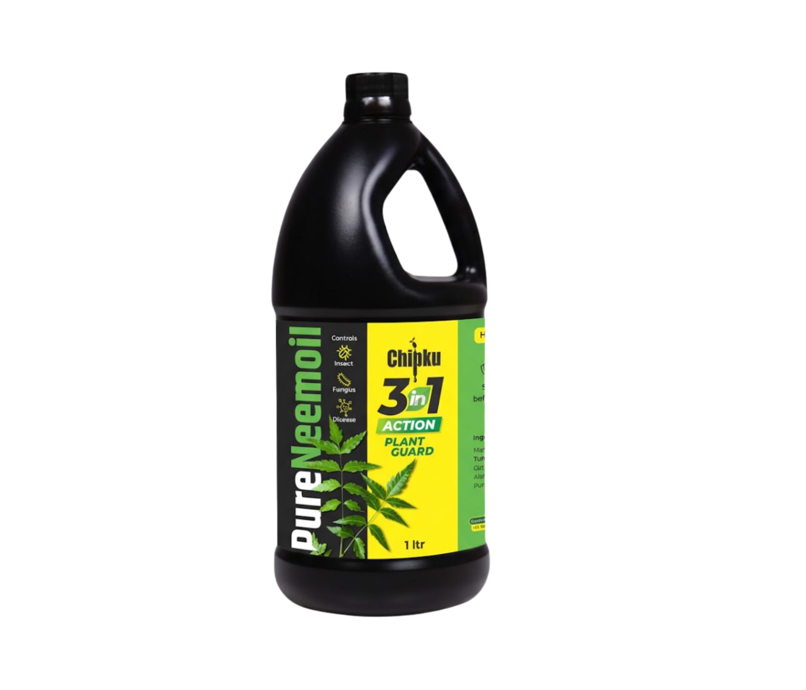 Chipku Organic Neem Oil for Plants 1 ltr With Free Spray Gun Concentrate Cold Pressed Water Soluble Formula for Garden & Home Plants For Making 200 Neem Spray Bottles