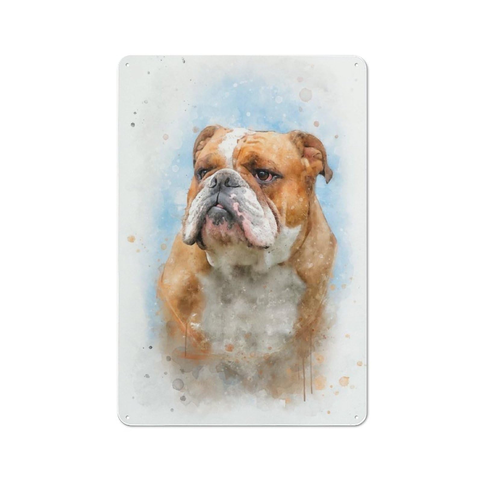 Junmoney Style-6 English Bulldog Watercolor Rustic Metal Sign 30X20cm For Garden Room Or Summerhouse, For Themed Interiors In Garden Rooms And Summerhouses