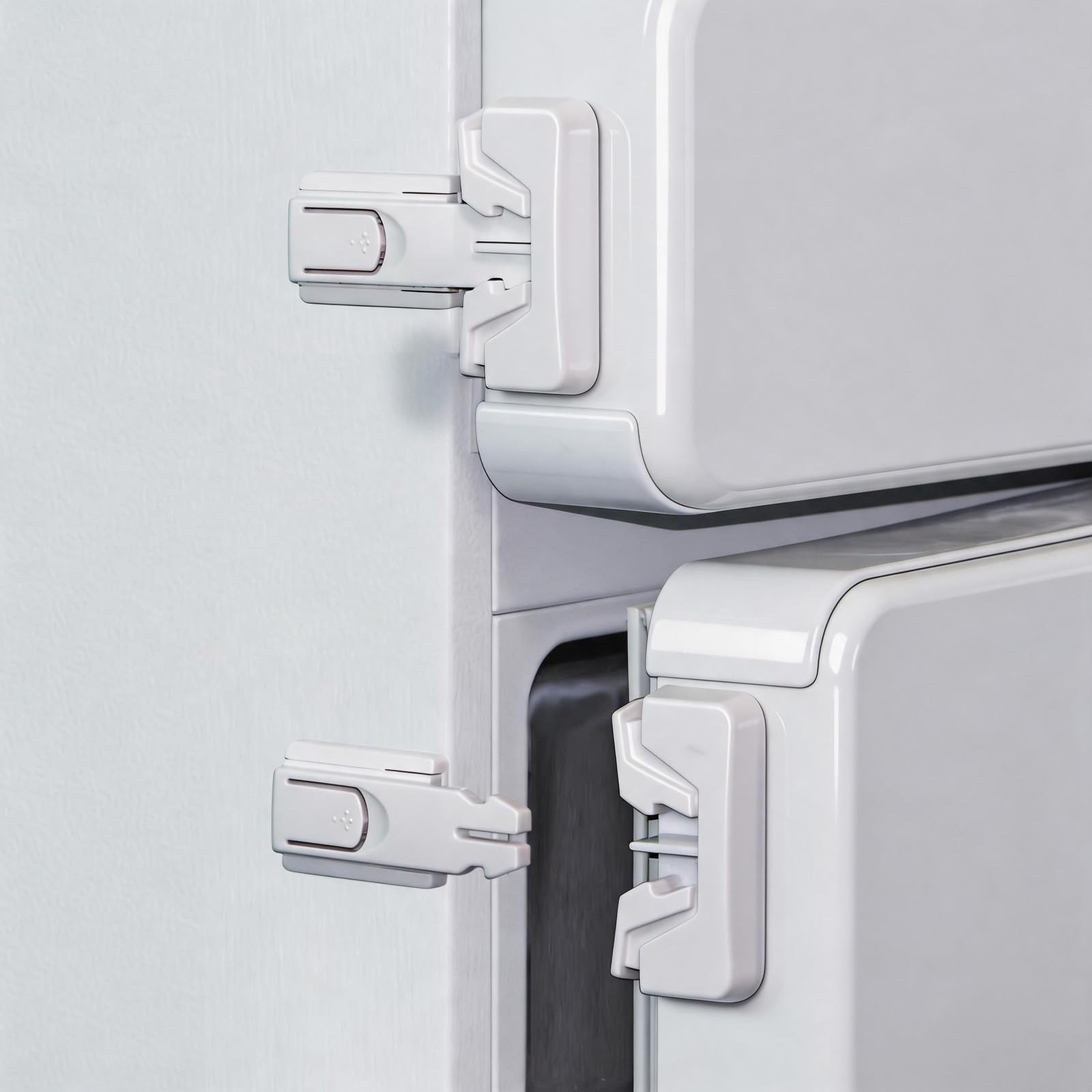Foverin Fridge Door Locks for Toddler Safety, 2-Pack Tool-Free Adhesive Refrigerator Lock with Dual-Button Release, T-Shaped Slim Cabinet Latch for Kitchen Freezers Drawers