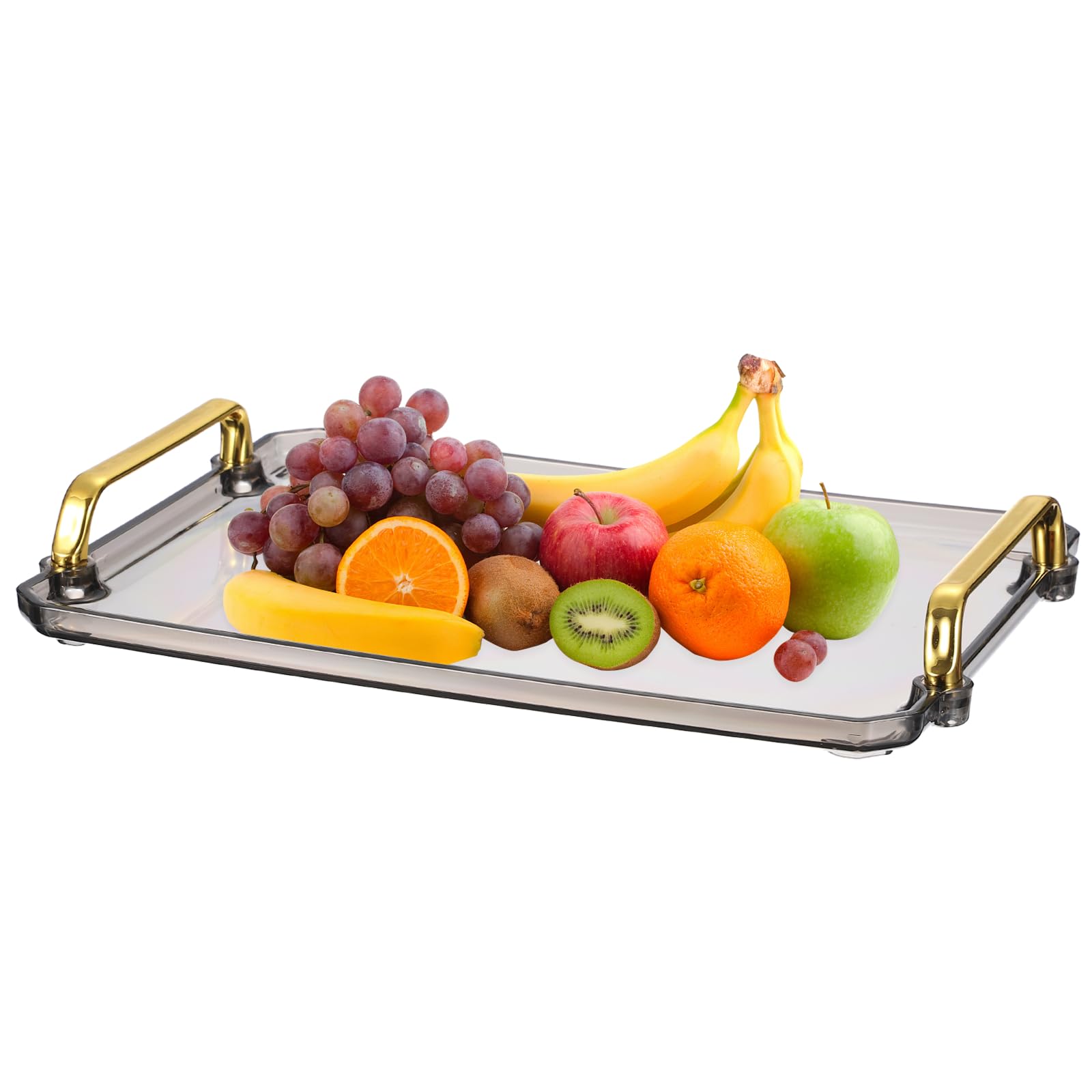 sourcing map Plastic Serving Tray with Golden Handle, 12 x 8.6" Modern Rectangular Decorative Tray Acrylic Reusable Tea Platter for Countertop Bathroom Kitchen Home Restaurant, Grey