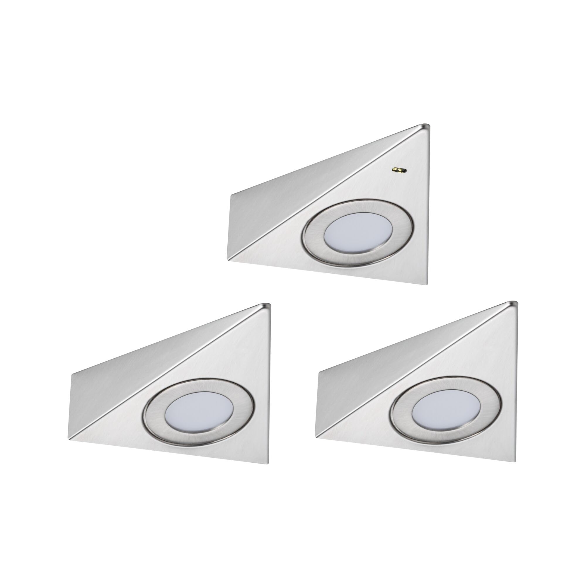 Paulmann 92125 LED sous-meubles Trias avec capteur de proximité kit de 3 3000 K 2,7W 135x132 mm 185lm Acier brossé luminaire en saillie pour meuble
