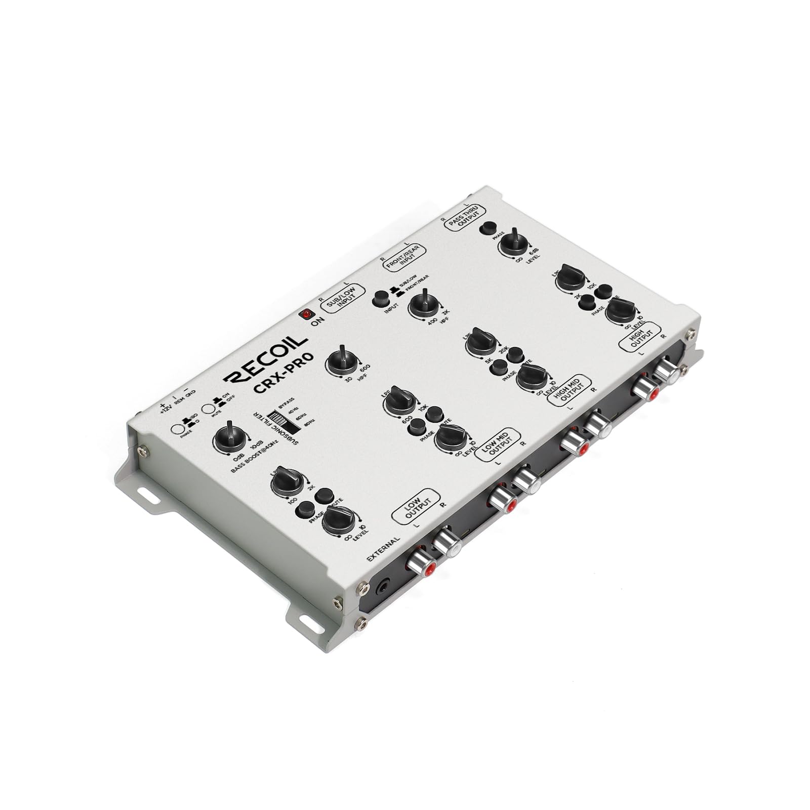 Recoil CRX-PRO 5-Way Electronic Crossover for Car Audio Pro Level Signal Processor Equalizer w/Subsonic Filter, 4 Channel Output Pass Thru, Bass Boost, 12V Active Crossover Network