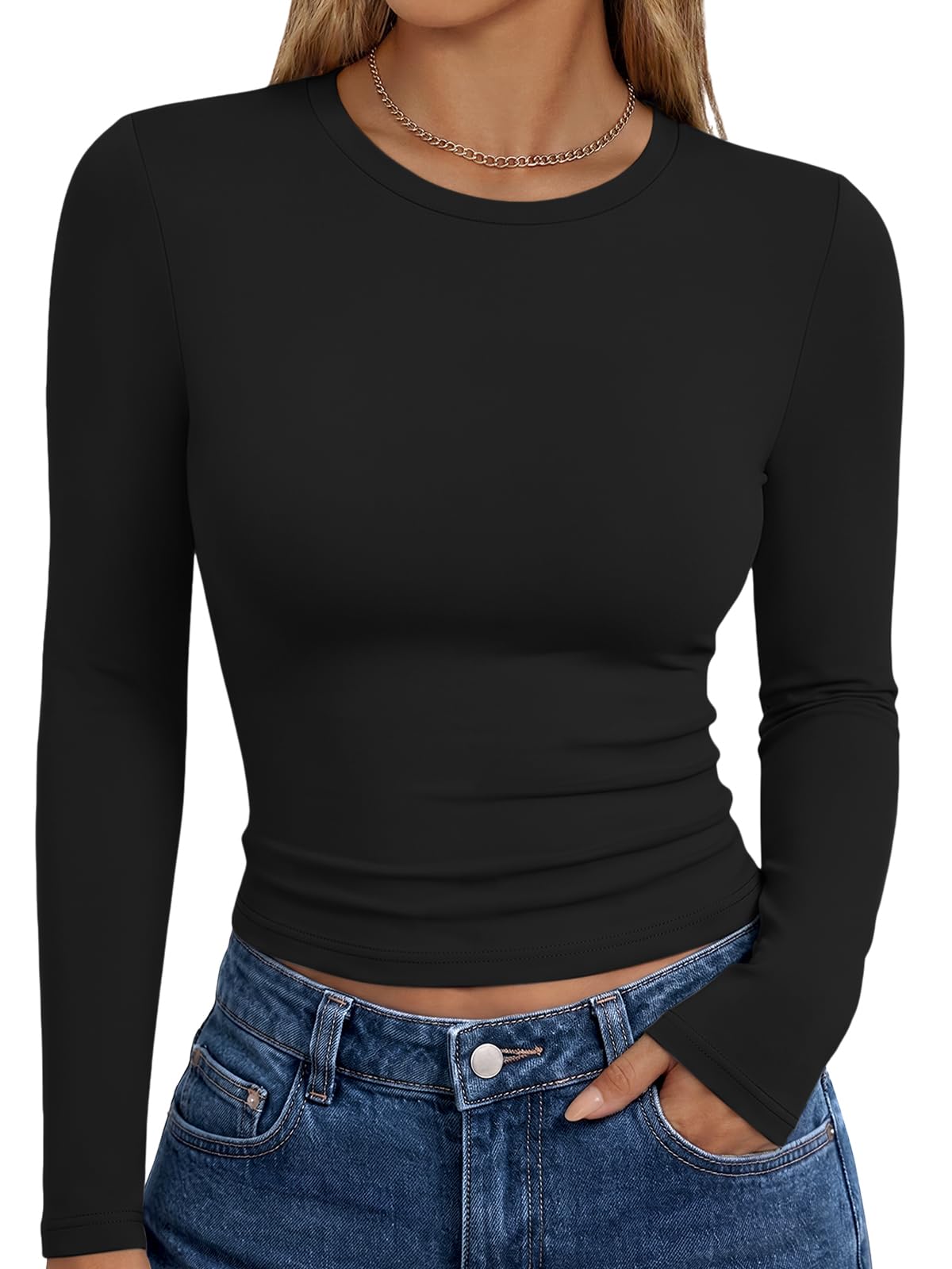 Trendy Queen Womens Long Sleeve T Shirts Fall Fashion Basic Y2K Tops 2026 | Buttery-Soft, Super Stretchy, Fitted Cute Tops, Going Out Basic Tees, Compression Underscrubs Shirts