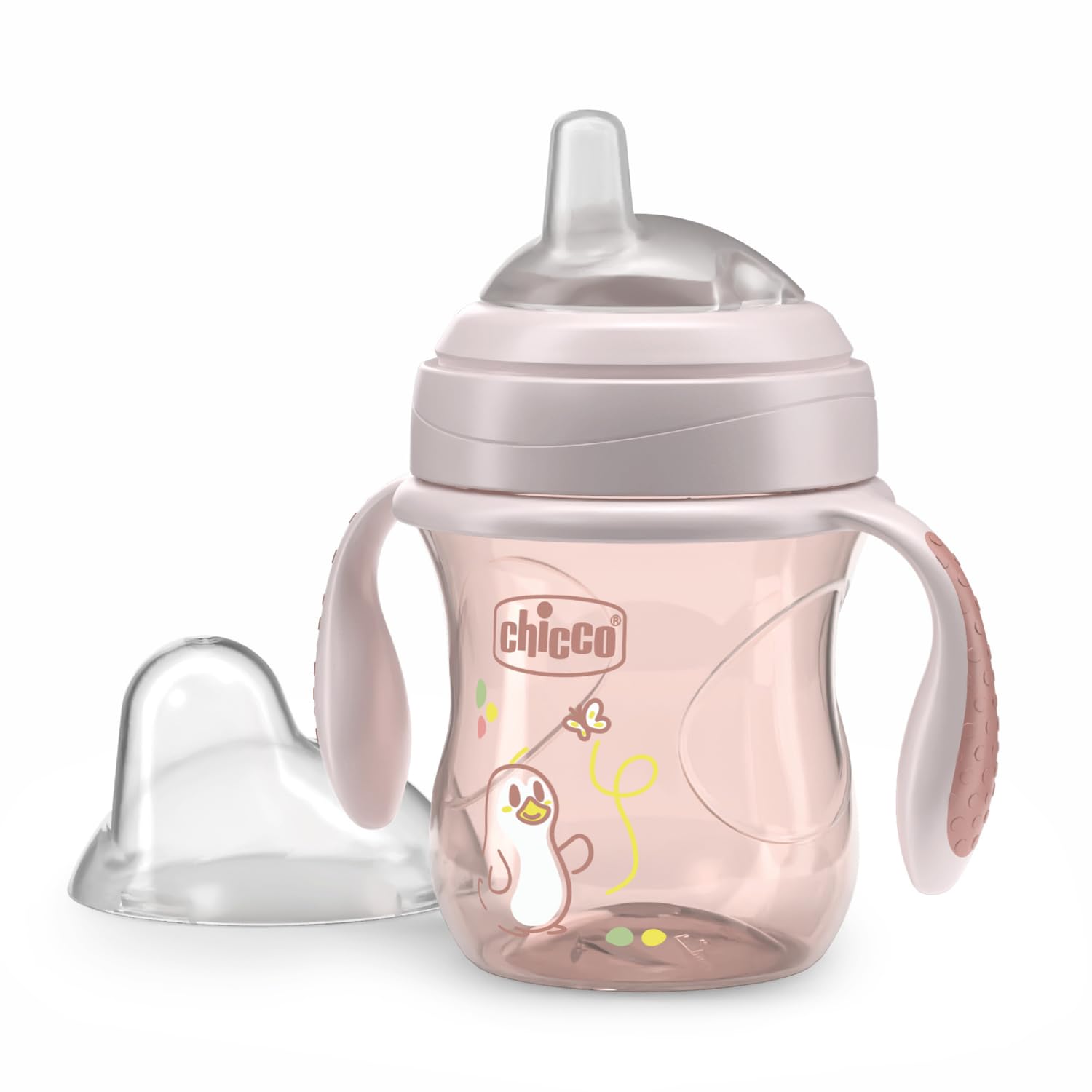 Chicco Transition Cup Bicchiere Antigoccia per Bambini 200ml, 1 Tazza Biberon 4+ Mesi per Imparare a Bere, con Beccuccio Ergonomico in Silicone, Doppia Valvola Anticolica, senza BPA - Rosa