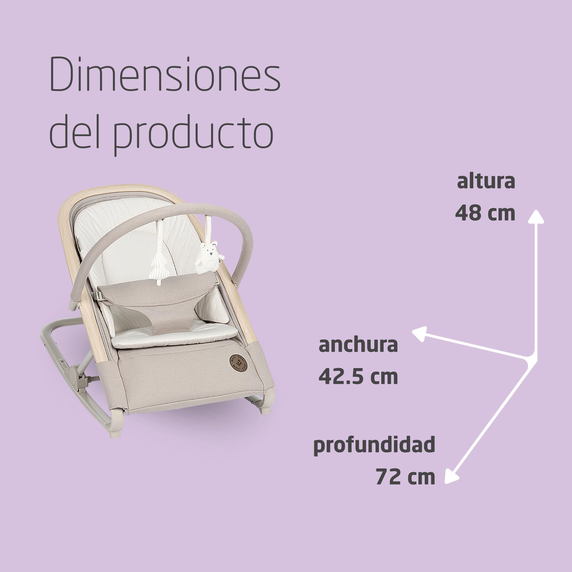 Maxi-Cosi Kori Hamaca Bebé 2 en 1 con arco de juegos, 0-2 años, máx.15 kg, balamcin bebe, 3 posiciones de reclinación una sola mano, ligera y compacta, arnés Easy-in, Eco Care, Classic Beige