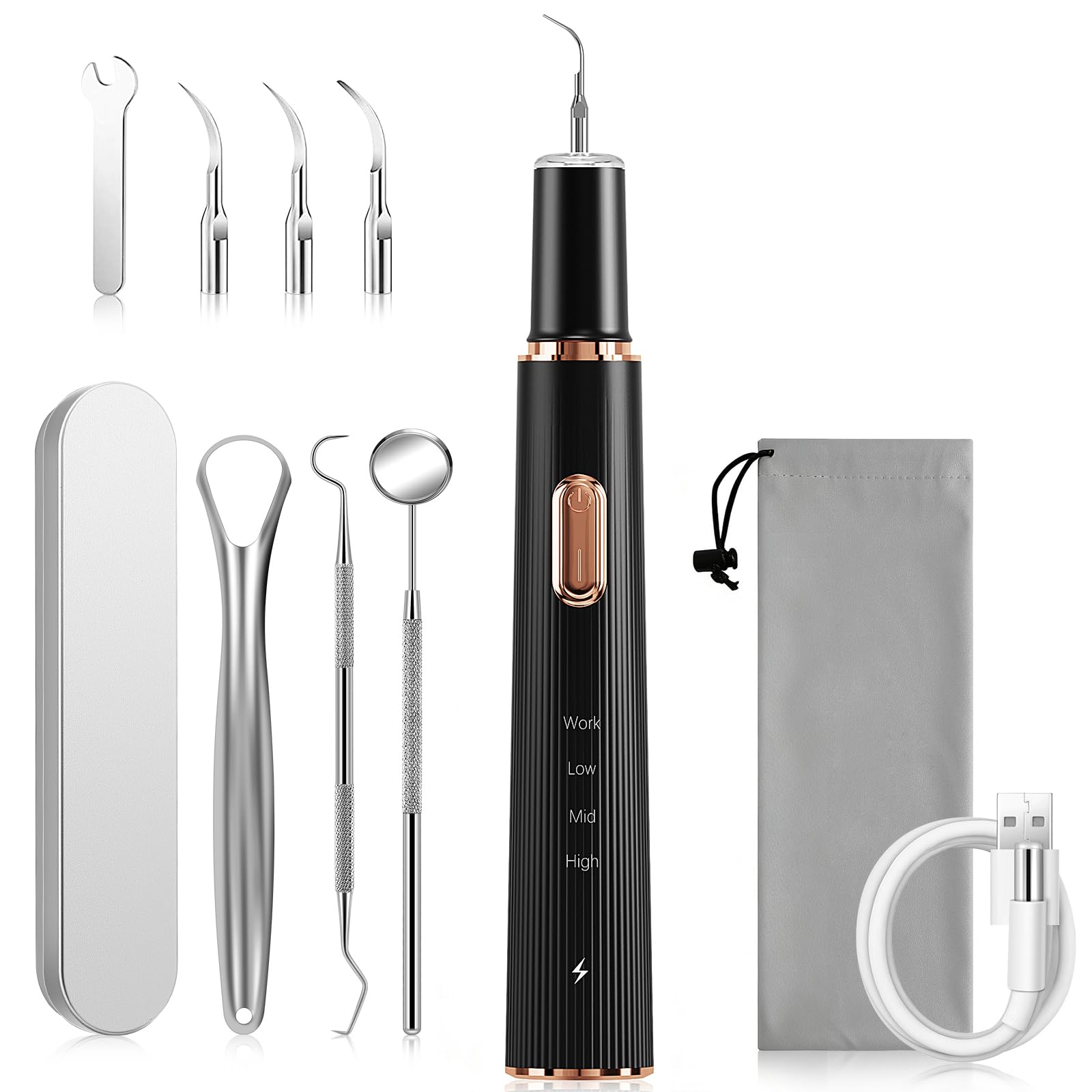 Plaque Remover for Teeth, Tartar Remover for Teeth Cleaning with 4 Replaceable Heads and 3 Adjustable Modes, Rechargeable Teeth Cleaning Plaque Remover for Home-image-28