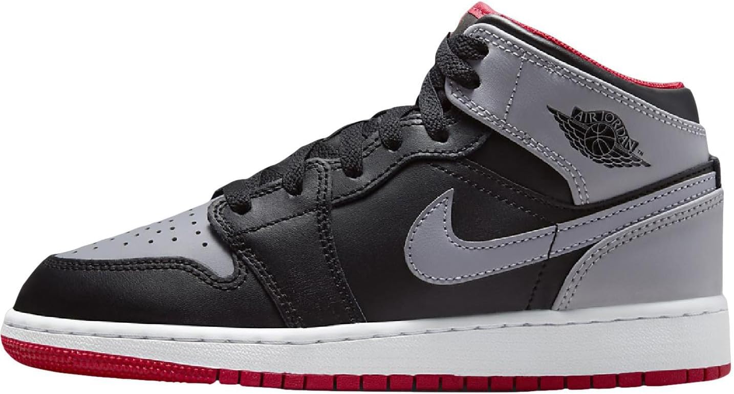 NikeAir Jordan 1 Mid Big Kids' Shoes (DQ8423-132, White/Black-White-Black) Size