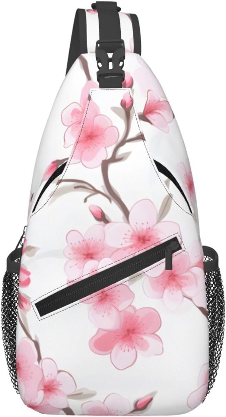 Cherry Blossom Floral Sling Bag Crossbody Bag for Men Women, Daypack Chest Backpack Shoulder Bag for Travle Hiking