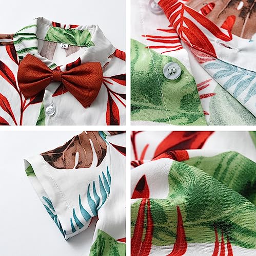 Image of Toddler Baby Boy Summer Clothes Set Floral Shirt Bow-tie Shorts Hawaiian Outfit