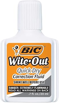 BIC Wite-Out Quick Dry Correction Fluid, 20 mL, White, Goes On Easy With A Reduced Dry Time, 3-Count Pack