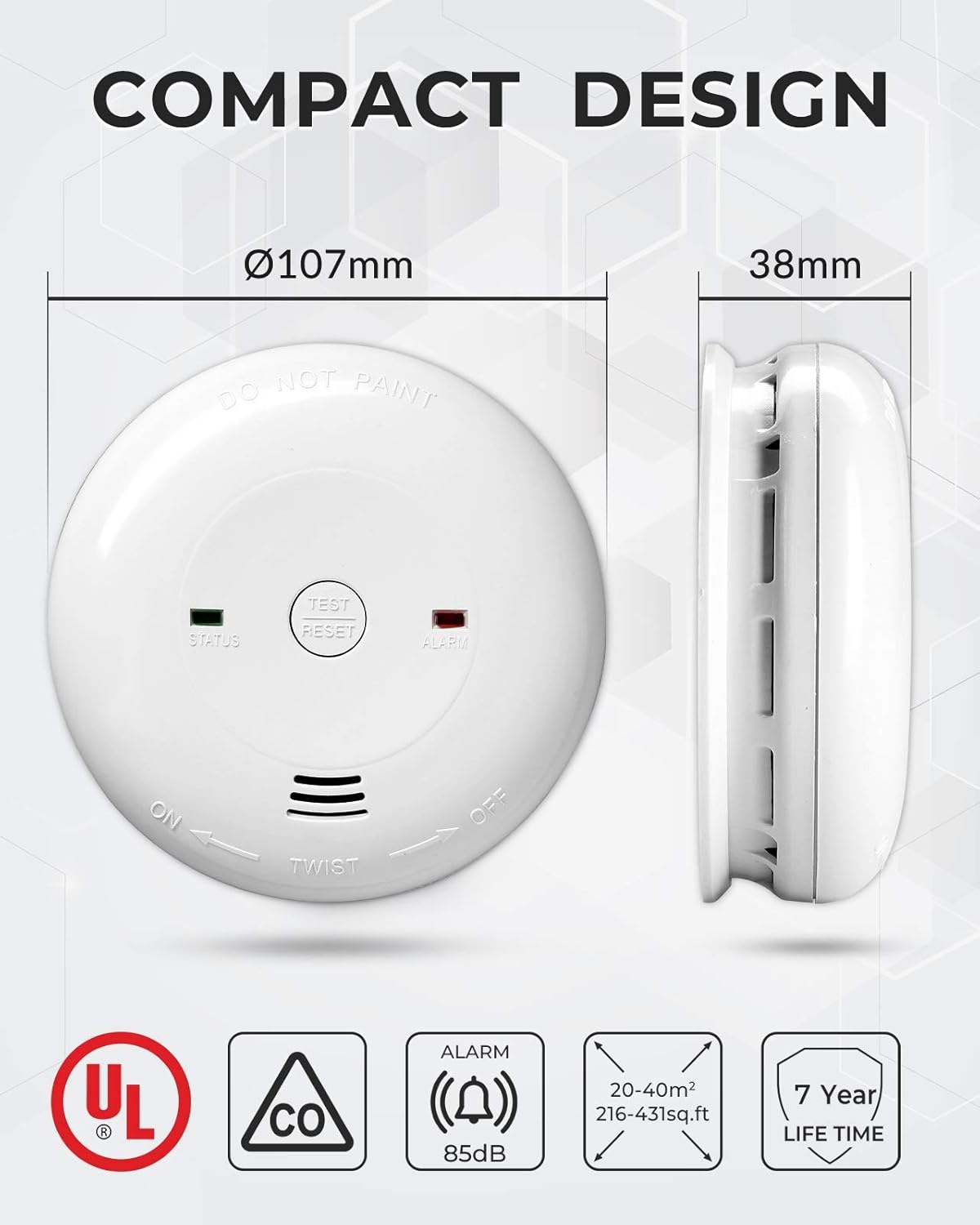 Siterwell Carbon Monoxide Detector CO Detector Alarm 7-Year Battery Operated with Test and Silence Function Low Battery Warning Figaro Sensor UL2034 Listed, GS811-A, 1 Packs : Everything Else