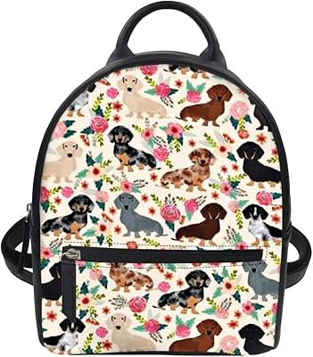 Vintage Florals Pugs PU Leather Small Backpack for Women Teen Girls Casual Mini Daypack Shopping Purse Travel Handbag