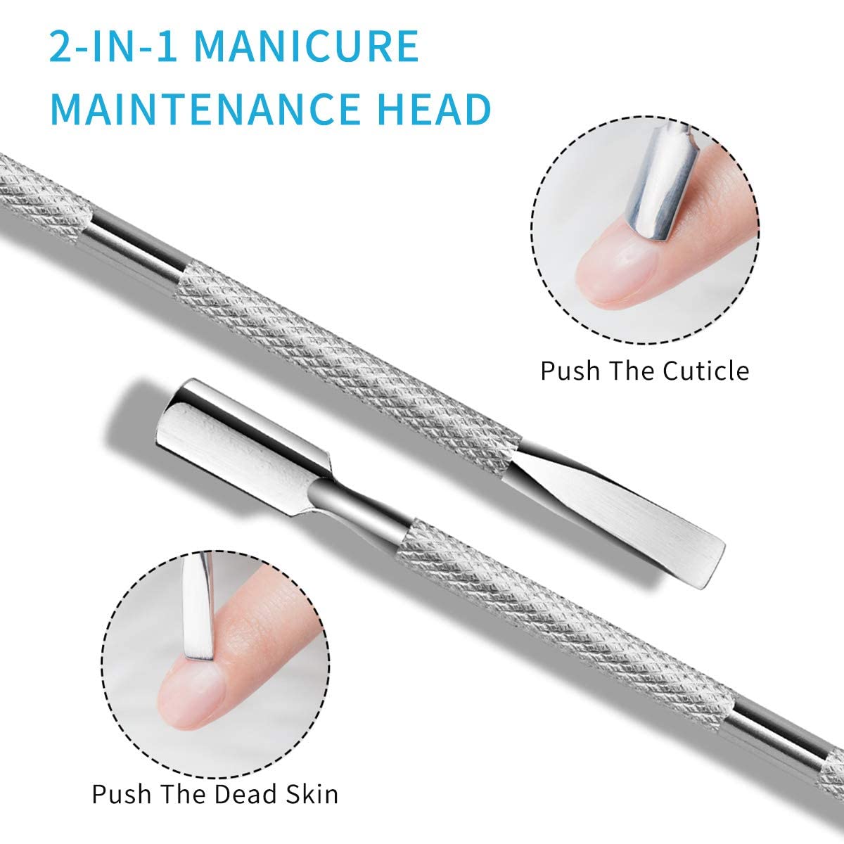 Cuticle Pusher Dual-end Dead Skin Nail Pusher Nail Dirt Cleaner Tool Gel Polish Remover Tool, 410 Stainless Steel, Silver, G008