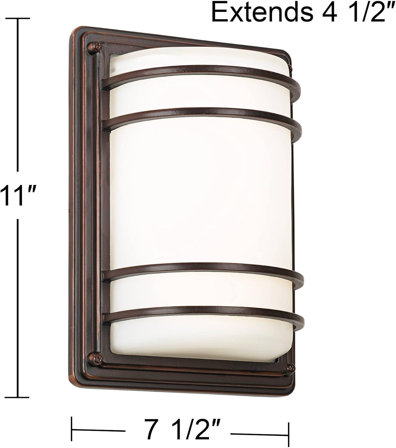 John Timberland Habitat Modern Industrial Outdoor Wall Light Fixtures Set of 2 Oil Rubbed Bronze 11" LED Opal Glass Shade Exterior House Porch Patio Outside Deck Garage Yard Front Door Garden
