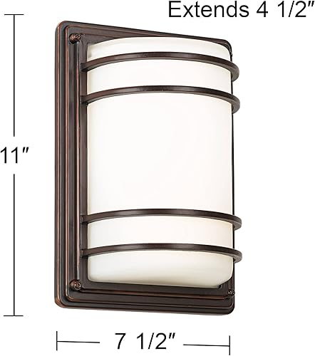 Miniatura 4 de John Timberland Habitat - Juego de 2 lámparas de pared industriales modernas para exteriores, bronce aceitado de 11 pulgadas, pantalla LED de