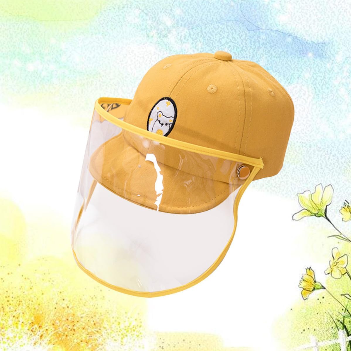 Baseball Hat Sturdy Peaked Cap Yellow with Detachable Face Cover Cotton Outdoor Protective Sun Hat for Outdoor Activities and Travel