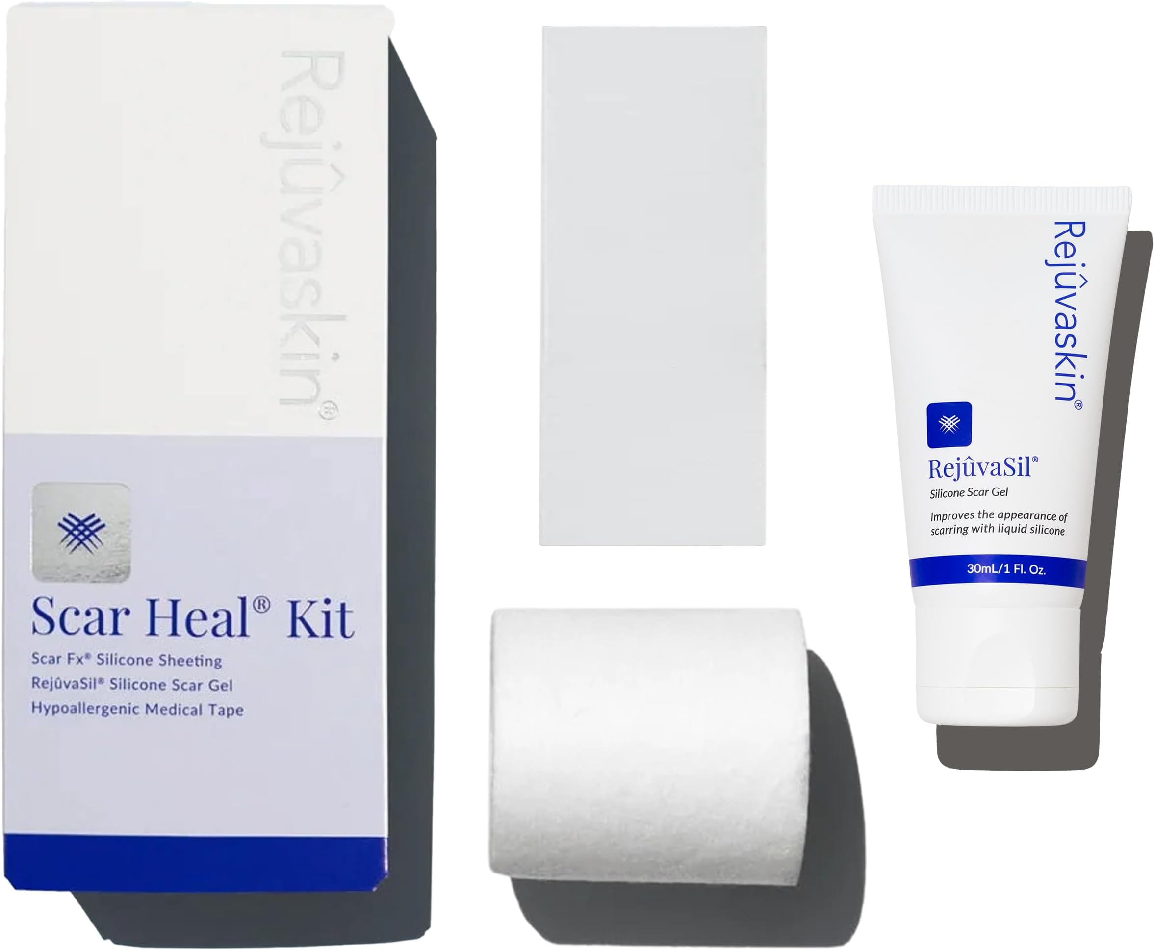 Rejuvaskin Scar Heal Kit for Small Scars, Soften, Flatten, Reduce and Recover, Silicone Sheeting, RejuvaSil Gel & Medical Tape, 1.5" x 3"
