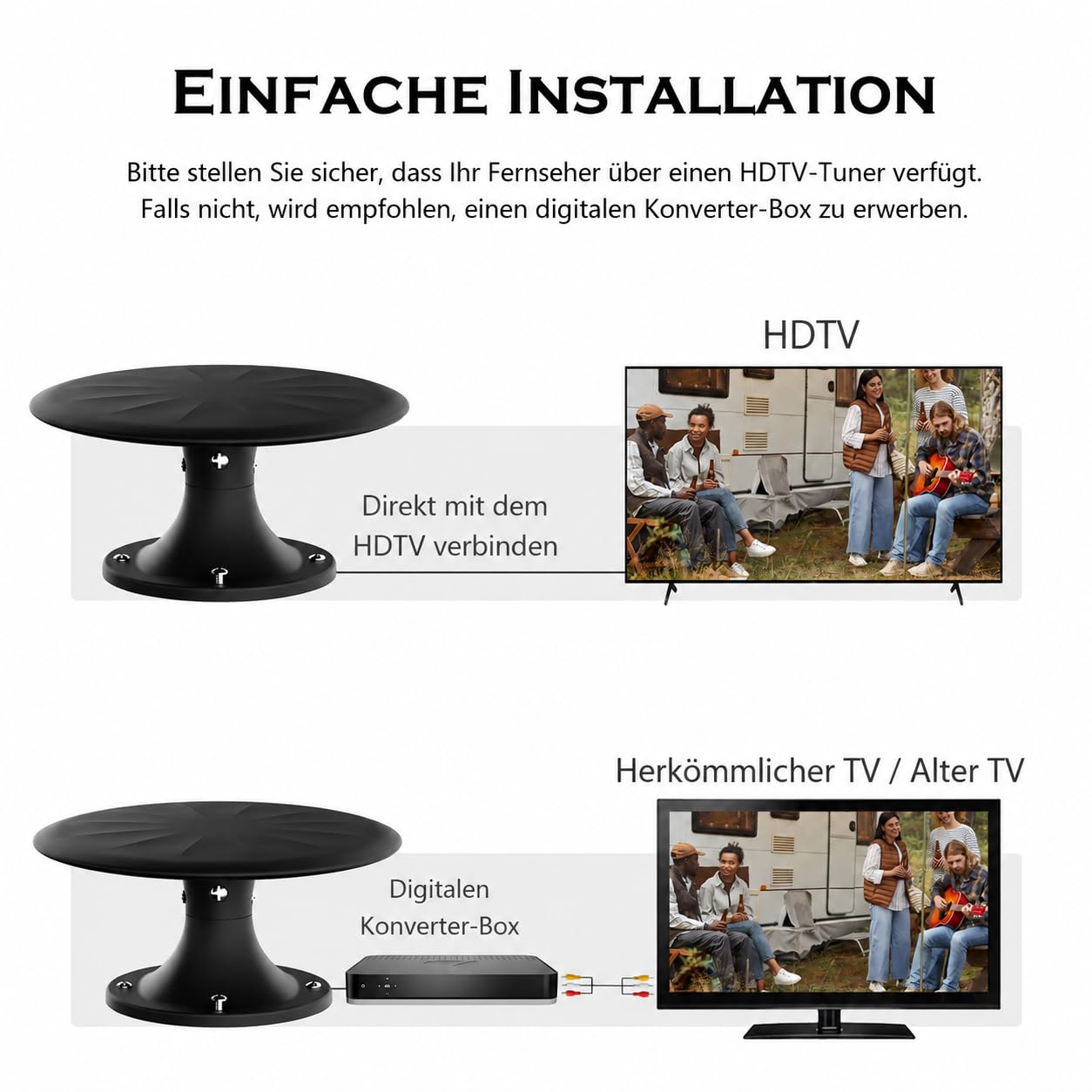 Antenna esterna TV con amplificatore per tutti i televisori, antenna TV per ricezione stabile, supporta 8K 4K 1080P, antenna esterna TV resistente alle intemperie, cavo da 10 m (RVBlack)