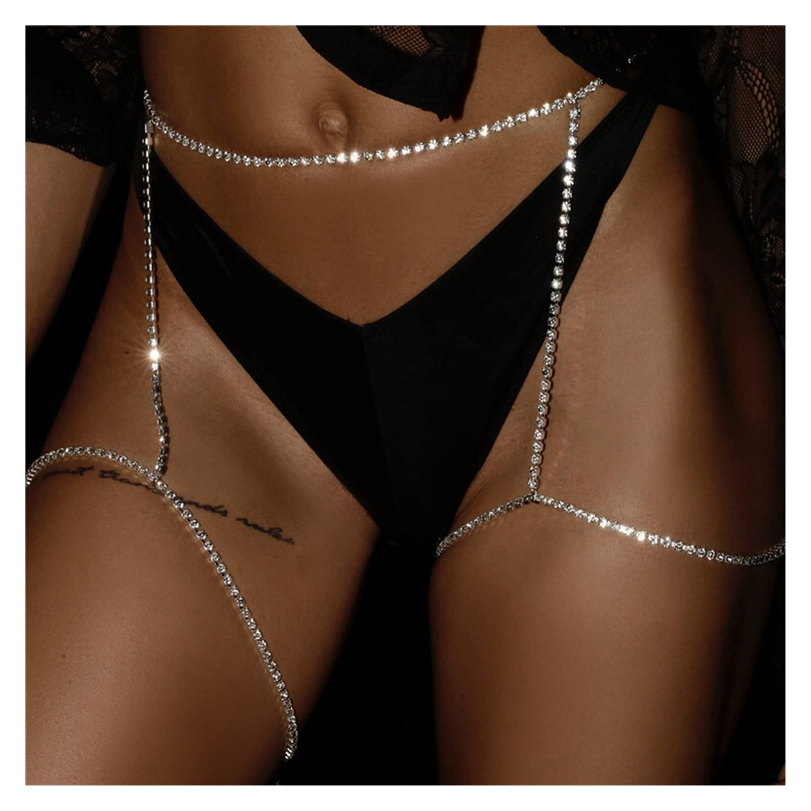Body Chain Damen Kette - Goldfarbene einfache Strandkette mit Kreuzband für Taille und Bauch - Schwarze Harnaskette - Edler Schmuck für Damen - Accessoires