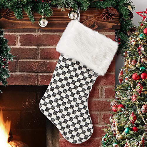 XAMSHOR Black and White Plaid Christmas Stockings 21 Inch Soft Wool Mantel Decor