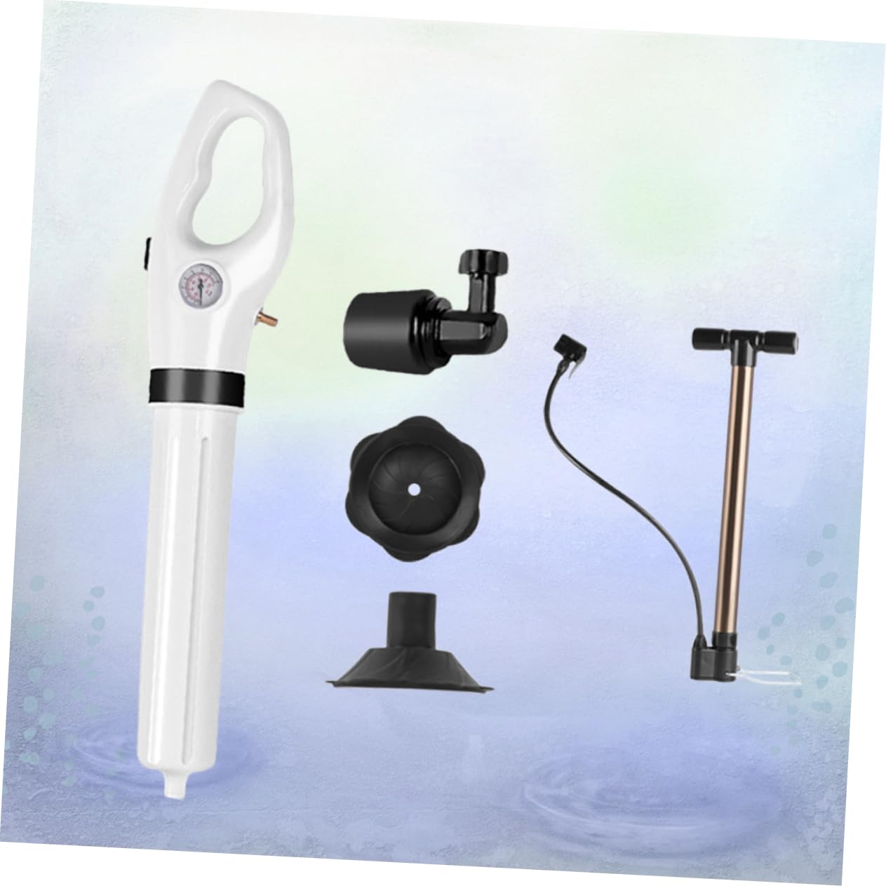 Ciieeo Desatascador de Desagüe para Obstrucción de Inodoro Flexible, Pistón, Cabeza Giratoria y Mango Ergonómico, Plástico Blanco