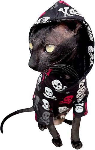 Kotomoda Sudadera con capucha de gato en negro 100% algodón para gatos Sphynx y desnudos (XS) Kotomoda Sudadera con capucha de gato en negro 100% algodón para gatos Sphynx y desnudos (XS)