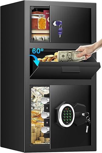 Miniatura 12 de Caja fuerte grande ignífuga de 5.6 pies cúbicos para negocios, caja fuerte de dinero antirrobo con ranura de caída de posición rápida, teclado
