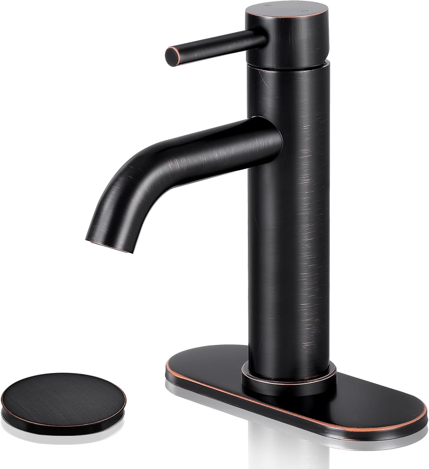 ORB Bathroom Faucets, Modern Bathroom Sink Faucet Single Handle Bathroom Faucet for 1 or 3 Hole, Mixer Tap Vanity Faucet with Deck Plate, Pop-up Drain, A-Oil Rubbed Bronze