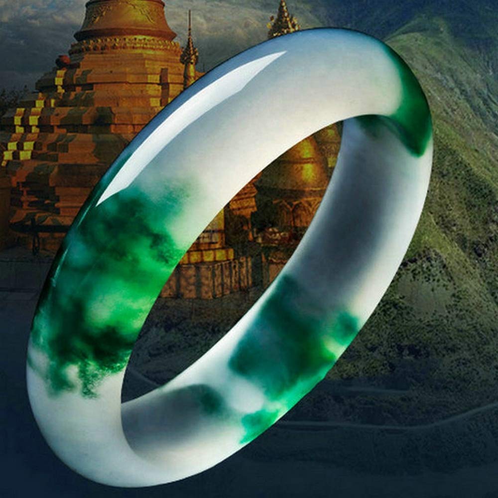 Braccialetto da Donna in Giada, Bracciale da Donna, Bracciale in Giada Verde Naturale con Fiori galleggianti, Bracciale in Giada quarzite, Bracciale in Giada di Bellezza fine, 61 mm(58mm