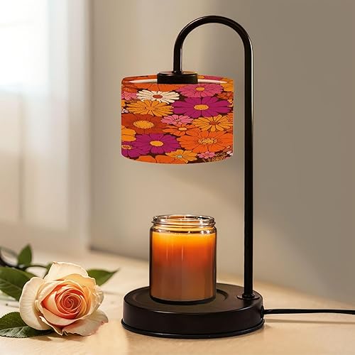 Candle Warmer Lamp with Timer and Dimmer, Colorful floral seamless Groovy flowers hippie aesthetic Funny Wax Melt Warmer with 4 Bulbs, House Warming