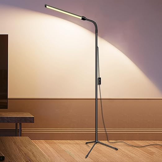 Bamouskon Floor Lamp, LED, Stand Light, Stylish, Indoor Lighting, High Brightness, Dimmable, 2 Color Temperatures, 2 Brightness Adjustment, 360? Adjustable, Assembly Required, USB Powered, Wide Range Illumination, Light Stand, Gentle Light, Bright, Portable, For Living Rooms, Bedrooms, Studying, Work, Reading Light, Eye-Friendly, Indirect Lighting, Black