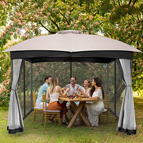 Gazebo For Patio, Fab Based 10X12 Gazebo, Double Vent Canopy Gazebo, Outdoor Gazebo With Privacy Netting, Easy Setup Patio Pavilion With Steel Frame Strong Legs For Lawn, Backyard, Deck (Ash Grey) #TOP1