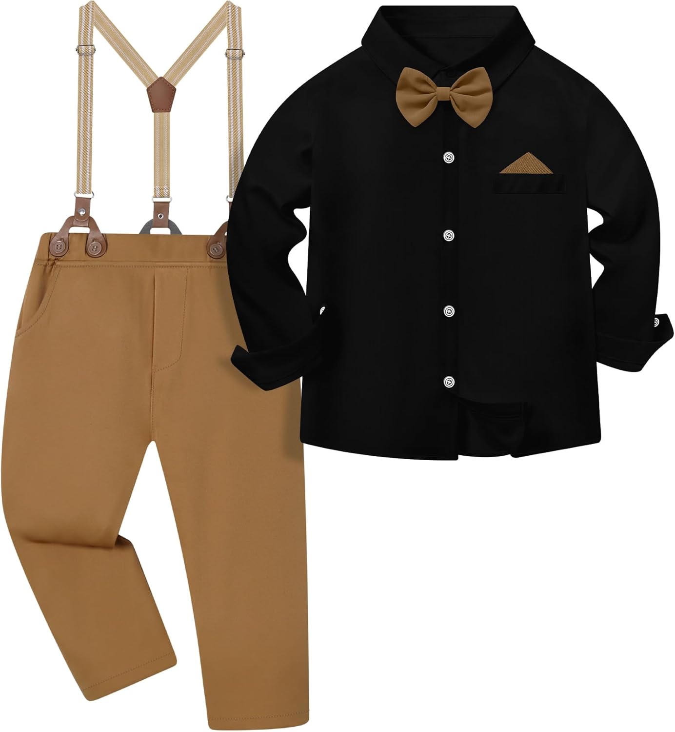 DISAUR Boys Suits 3 Pieces Formal Dress Shirt with Bowtie+Suspender Pants Boy Gentleman Outfits Set 4-8 Years