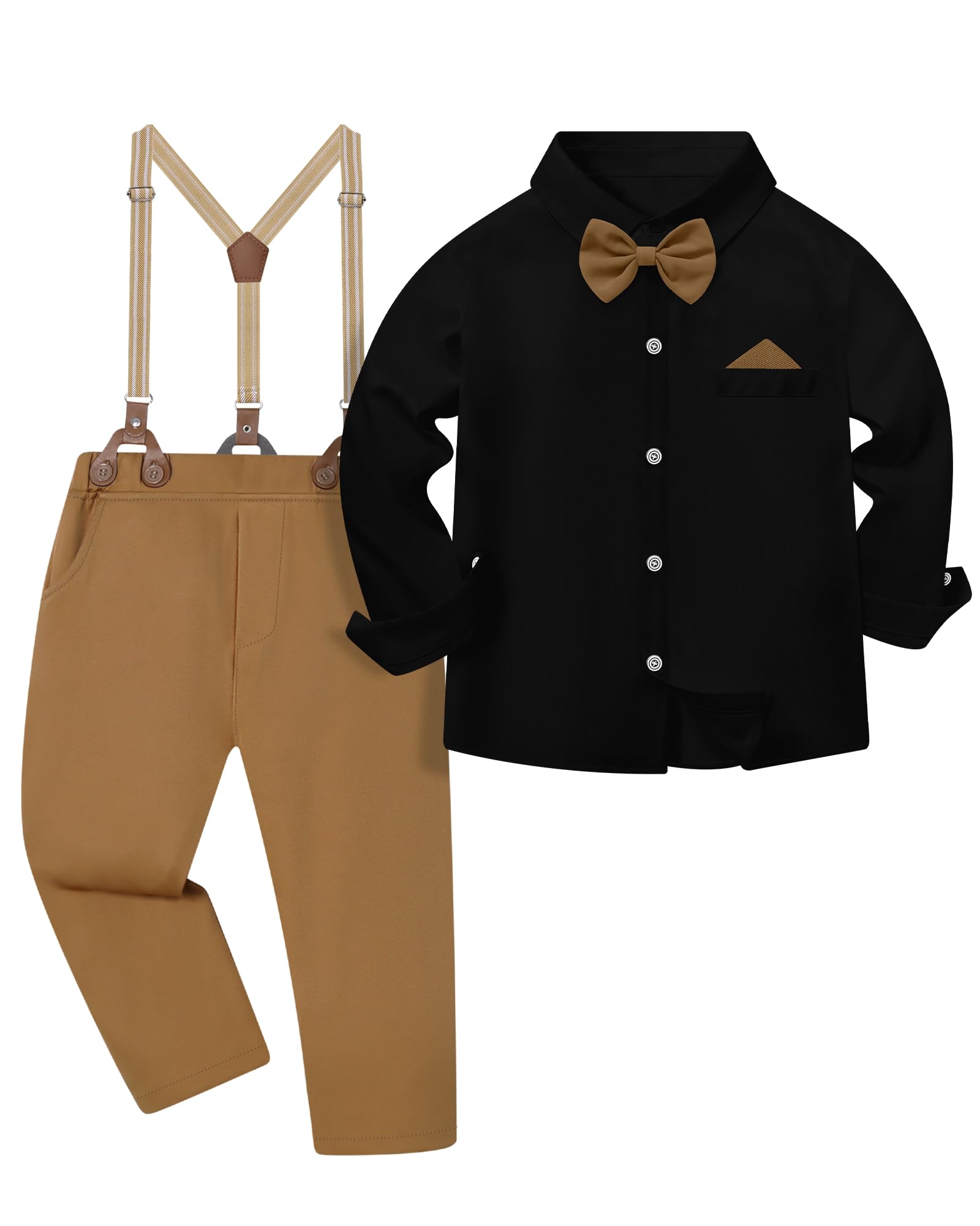 DISAUR Boys Suits 3 Pieces Formal Dress Shirt with Bowtie+Suspender Pants Boy Gentleman Outfits Set 4-8 Years