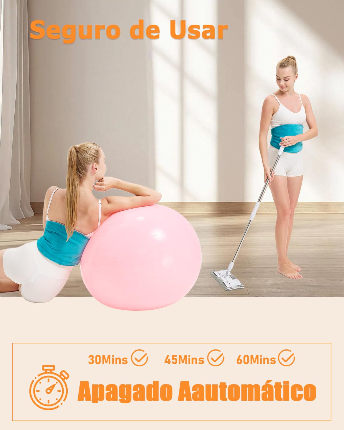 JOBYNA Almohadilla Eléctrica Lumbar, Manta Eléctrica Inalámbrica con Vibración, 5000mAh Masajeador Lumbar, 40-60℃ y 3 Modos de Vibración, Para Aliviar El Dolor la Zona Lumbar, Espalda y Abdominal