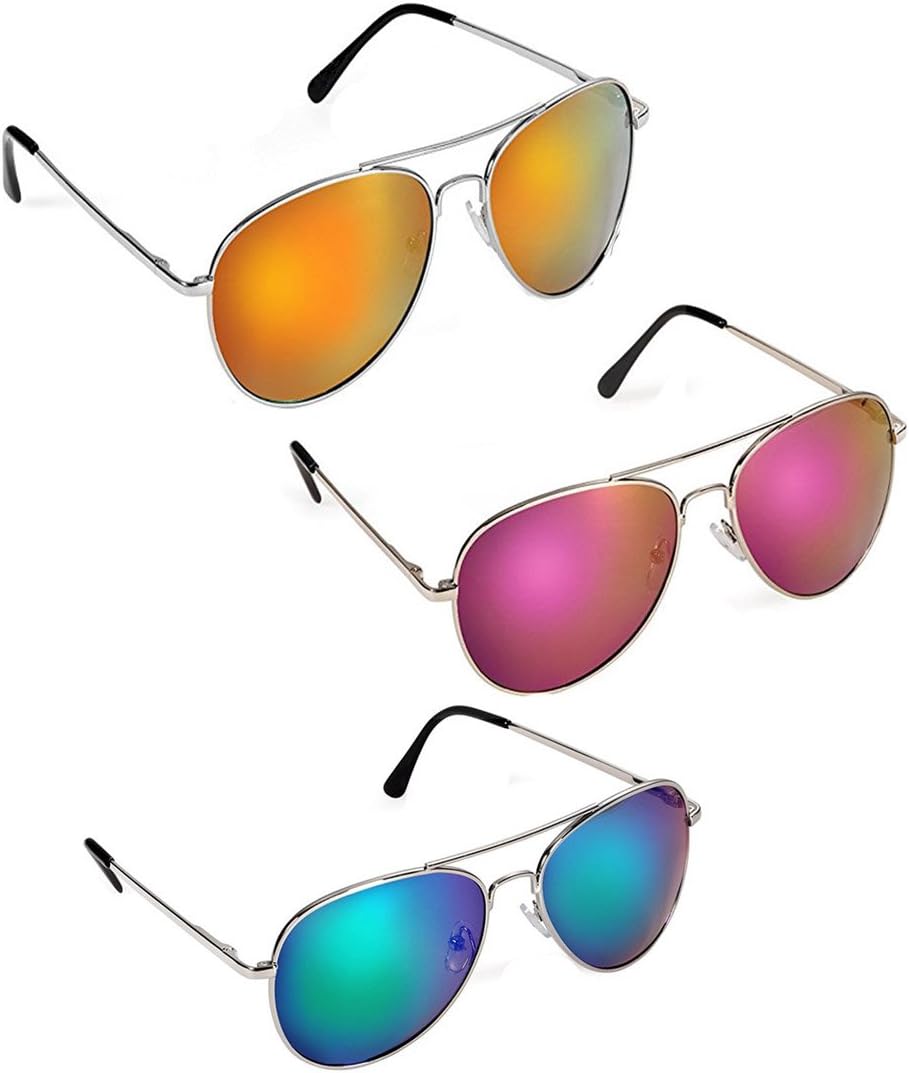 Elligator Stylish Aviator Mirrored Sunglasses Combo For Men & Women( Combo Of 3 ) Men(Elg_Rfl_Prple_Ylw_Grn_Sg|Multicolor)
