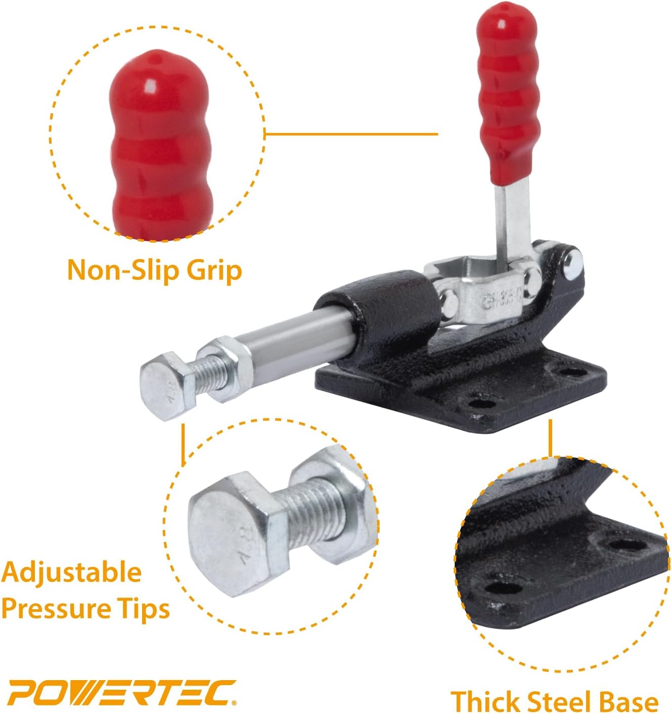 POWERTEC 4PK Push Pull Toggle Clamp, 500lbs Holding Capacity, 305CM Quick Release Push Pull lever Clamp, Stroke Clamp for Welding, Woodworking Jigs and Fixtures, Pocket Hole Jigs, CNC (20318-P4)