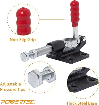 POWERTEC 2PK Push Pull Toggle Clamp, 500lbs Holding Capacity, 305CM Quick Release Push Pull lever Clamp, Stroke Clamp for Welding, Woodworking Jigs and Fixtures, Pocket Hole Jigs, CNC (20318-P2V)