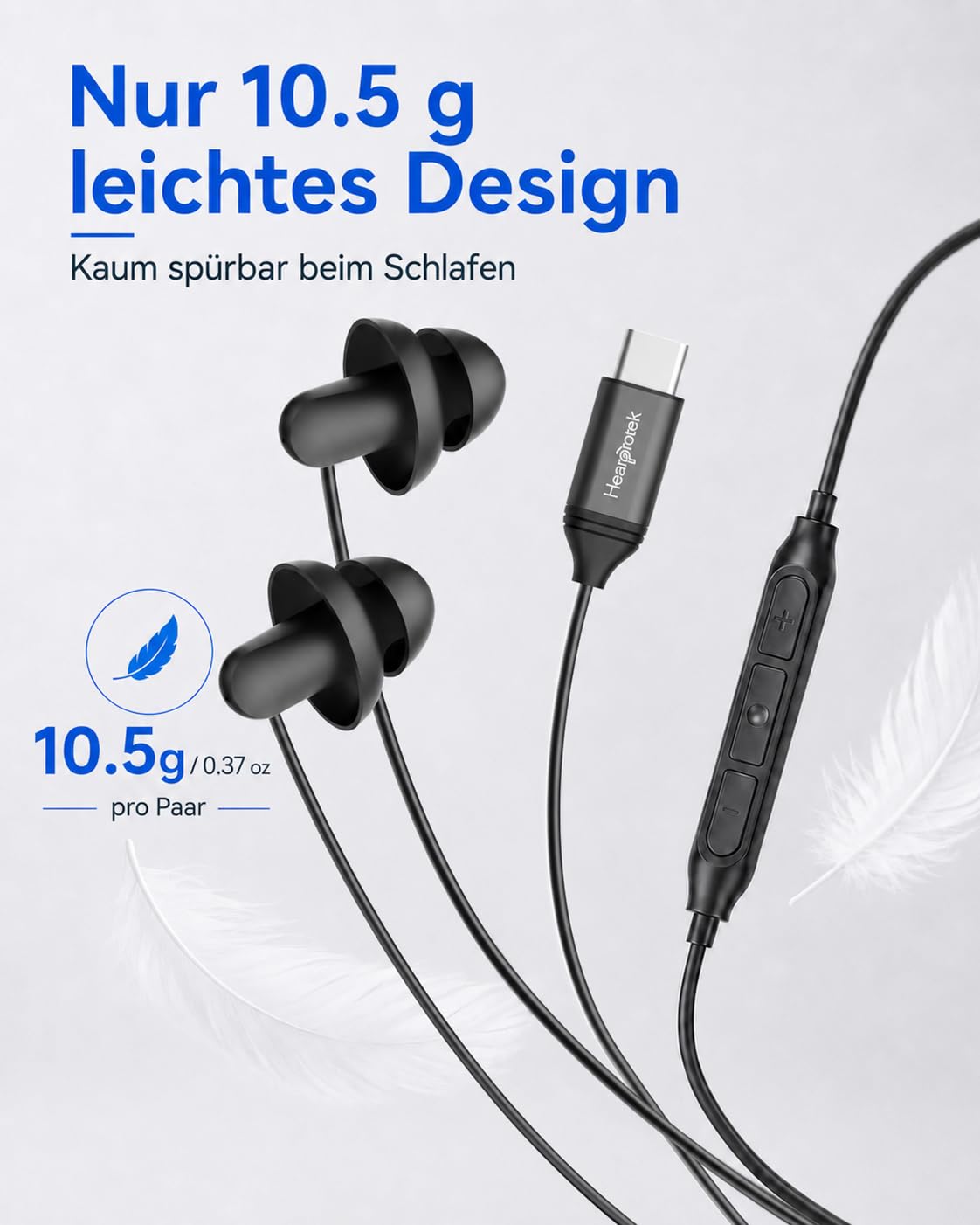 Hearprotek 2 Paar USB c-Schlaf-Ohrhörer, Kopfhörer mit Mikrofon-Silikon-Geräuschisolierung Typ c-Ohrhörer für Android-Telefone, ideal zum Schlafen, Entspannung, Schnarchen