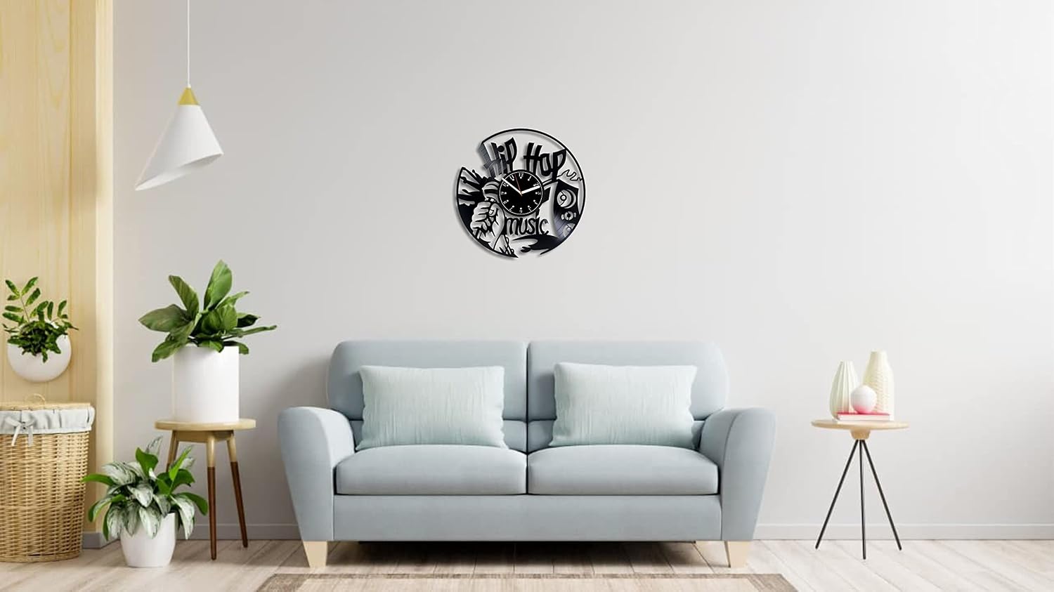 Hip Hop Music Vinyl Record Wall Clock 12 Inch -Handmade Decor for Man - Hip Hop Gift Idea for Boy, Black
