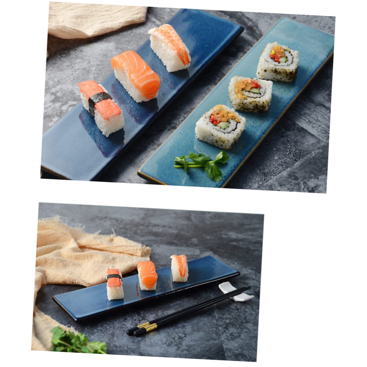 Plateau à Sushis Rectangulaire en Céramique Noir Style Japonerie
