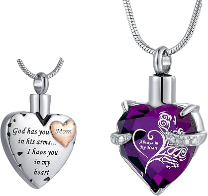 Mom Urn Necklace and Always In My Heart Ash Holder Pendant Necklace