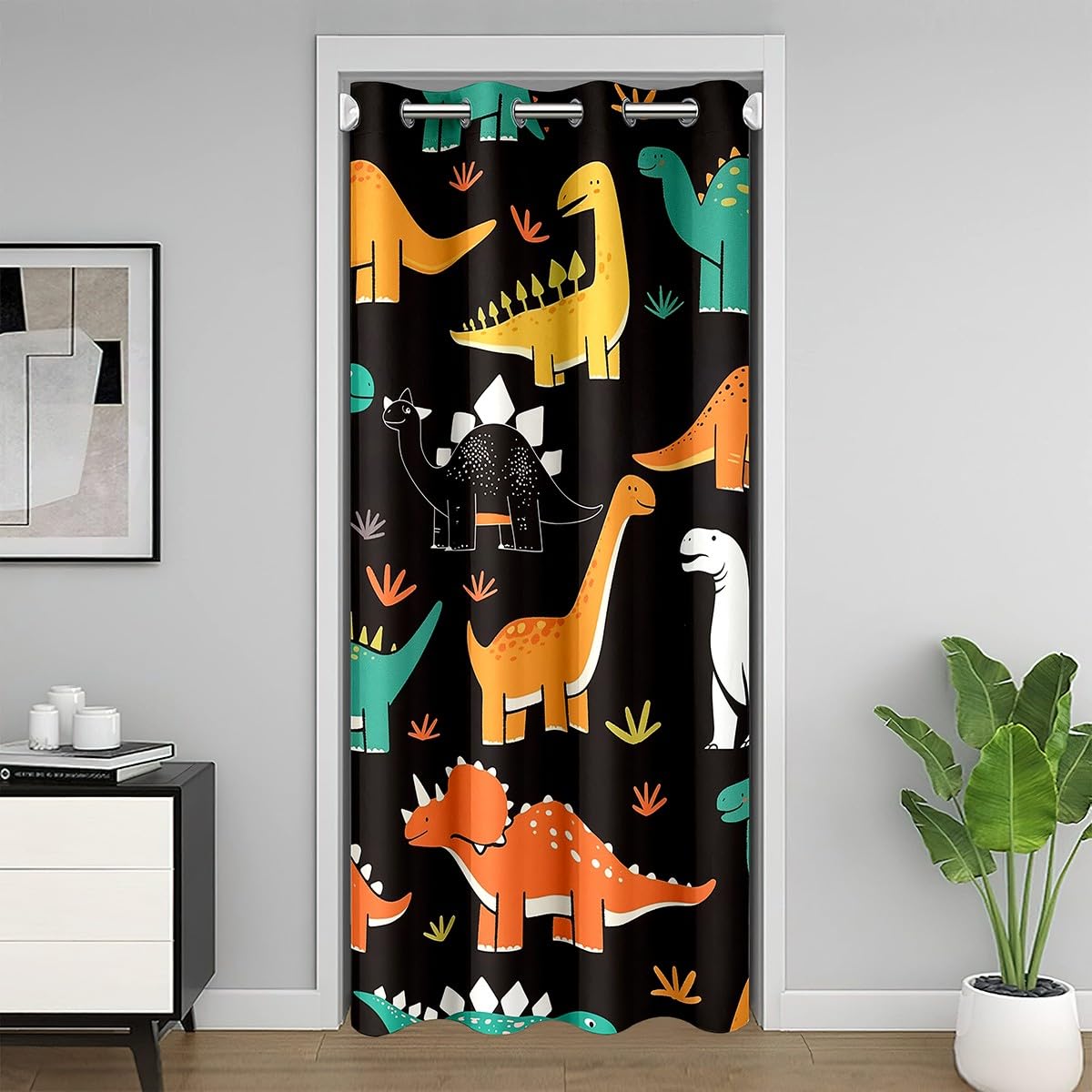 Rideau de porte dinosaure 1 panneau 106 x 203 cm pour séparation d'armoire
