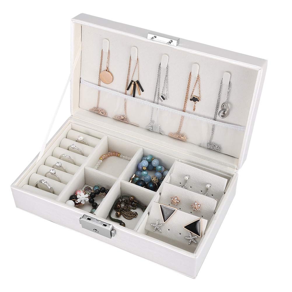 Cimenn Jewelry Box, Elegant Pu Leather Solid Color Case Storage Jewelry Gift Box for Women Girls(White)